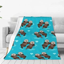 Blankets Otters Plaid Green Flannel Summer Animal Collage Multifunction Lightweight Throw Blanket For Bed Outdoor Bedding Throws