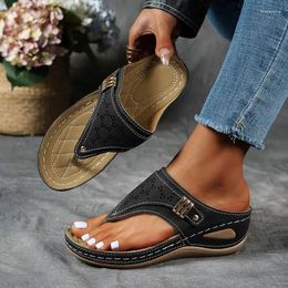 Casual Shoes Summer Women's Wedge Sandals 2024 Clip Toe Orthopedic Arch Support Woman Pu Leather Non-Slip Soft Platform Flip Flops