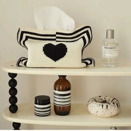 Tissue Boxes Napkins Nordic Ins Heart-pattern Knitted Tissue Bag Living Room Table Tissue Box Paper Storage Desktop Decorative Tissue Case Paper Box B240514