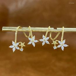 Backs Earrings GRA Real 925 Sterling Silver Romantic Flowers Ear Cuff For Women Gold Plated Zircon Clip Fashion Jewelry Pendientes