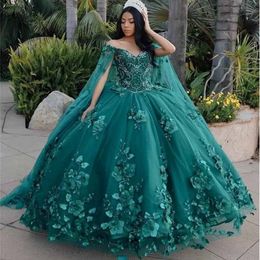 Dark Green Tulle Quinceanera Dresses Ball Gown Prom Evening Birthday Party Dress Lace Up Graduation Gown vestidos de quinceanera 200Q