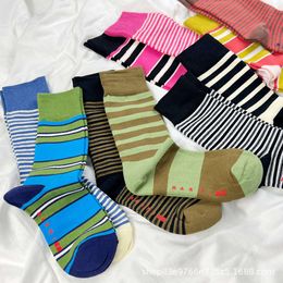 Men's Socks 23SS Designer Trendy Brand Socks Mens and Womens Mid length Cotton Spring/Summer Striped Sports Calf Socks 2 Pairs