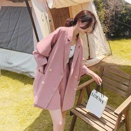 Work Dresses Korean Skirt Blazer Two Piece Set Sweet Cute Bow Oversized Pink Suit Jacket Wide Leg Pants Two-Piece Sets Spring And Summer