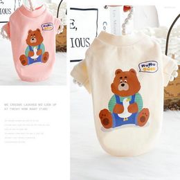 Dog Apparel Clothing Autumn Cat Bottom Shirt Cartoon Bear Cotton T-shirt Yellow Pink Blue White Small And Medium-sized Pet