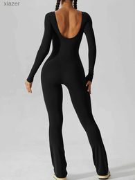 Women's Jumpsuits Rompers CHQCCarrys Womens Sexy Backless Long sleeved Flash jumpsuit Solid Colour leggings jumpsuit WX