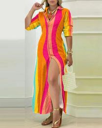 Casual Dresses 2024 Autumn Women's Fashion Temperament Commuting Elegant Long Sleeve V-Neck Simple Button Shirt Dress