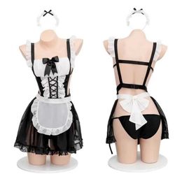 Sexy Set Lolita Sexy Lingerie Erotic Maid Cosplay Comes Cute Apron Black Dress Anime School Girl Gothic Outfit Call The Night Naughty T240513