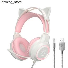 Headphones Earphones Cat Ear Gaming Headphones For PC Computer Gaming Headsets With Microphone Noise Cancell Wired USB 3.5mm Plug For 4/Xbox One S24514 S24514