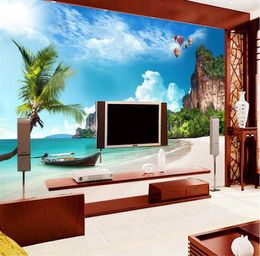 Custom po wallpaper large mural wall stickers beach beach coconut trees blue sky white clouds island landscape272j6885881