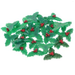Storage Bottles 30 Pcs Christmas Micro Landscape Resin Ornaments Party Favors Green Decorations Holly Leaves Xmas Wreath Berries Decors Mini