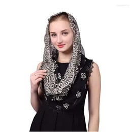 Bridal Veils Black And Gold Round Women Mass Catholic Mantilla For Church Head Scarf Covering Infinity Embroidered Tulle Lace