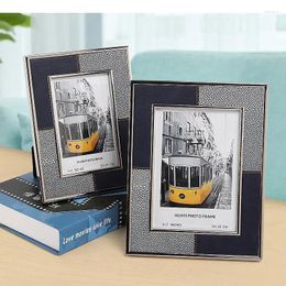 Frames European Silver Framed Po Modern Design PU Leather Picture Frame Bedroom Bedside Table Family Portrait