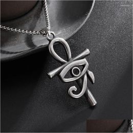 Pendant Necklaces Stainless Steel Ancient Egyptian Anka Cross Horus Eye Necklace Male And Female Pharaoh Amet Jewellery Drop Delivery Dh8Mj