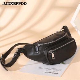 Waist Bags JJDXBPPDD Chain Design Genuine Leather Crossbody For Women 2024 Brown Shoulder Messenger Handbags Small Chest Bag Travel