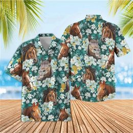 Men's Casual Shirts Funny Horse 3D Print Hawaiian Beach Men Women Fashion Streetwear Lapel Short Sleeve Shirt Tops Blouse Man Clothing