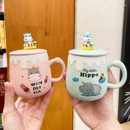 Mugs Korean Cartoon Hippo Ceramic Mug Coffee Cups Cup For Tea Funny Drinkware Kitchen Dining Bar Home Garden