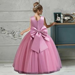 Girl's Dresses New Elegant Girl Dress V-neck Big Bow Princess Dress Wedding Bridesmaid Dress Opening Ceremony Host Clothing Y240514