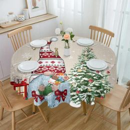 Table Cloth Christmas Poinsettia Gnome Snowflake Round Tablecloth Waterproof Wedding Party Cover Dining