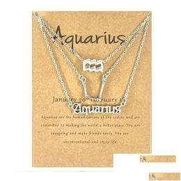 Pendant Necklaces Pendant Necklaces 3Pcs 12 Constellation Necklace Astrology Horoscope Old English Zodiac Sign Jewellry With Mes Card Dhawf