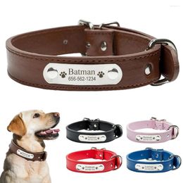 Dog Collars Personalised PU Leather Collar Durable Adjustable Engrave Name ID Tag Customised For Pet Small Medium Large Puppy