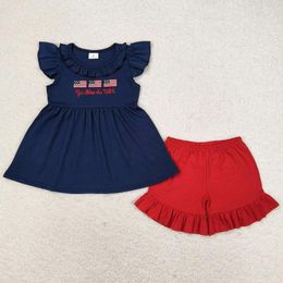 Clothing Sets Wholesale Children Girls 4th Of July Flags Summer Sibling Shorts Boutique Baby Girl Clothes Boys Outfits