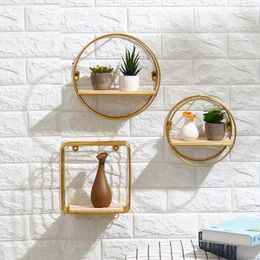 Decorative Plates Nordic Iron Round Grid Wall Storage Rack Shelf Hanging Geometric Figure Decoration Living Room
