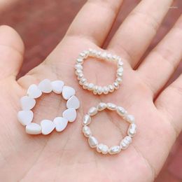 Cluster Rings Natural Freshwater Pearl For Women Fashion Minimalist Irregular Elastic Finger Ring Trendy Party Jewellery Gift 1Pc