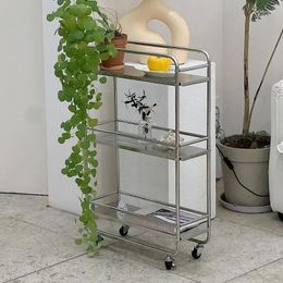 Kitchen Storage Stainless Steel Crevice Shelf Floor Multilayer Refrigerator Ultra Narrow System Bathroom Auxiliary Cart