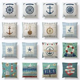Pillow Square Blue Compass Printed Cover Anchor Pattern Marine Ship Throw Case Decorative Pillowcase Cojines Almofadas