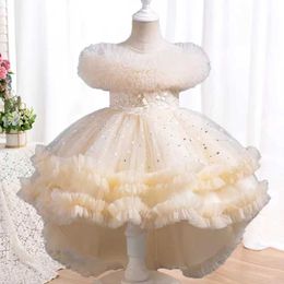 Girl's Dresses Gorgeous and elegant one shoulder girl fluffy wedding dress suitable for 4-12 years old host dress formal Christmas dinner dress Y240514