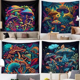 Tapestries Colourful Mushrooms Tapestry Wall Hanging Flowers Forest Trippy Aesthetic Mystical Bedroom Living Room Dorm Decor