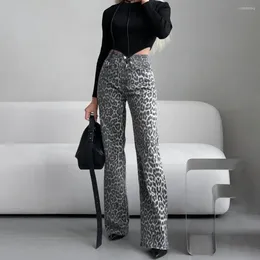 Women's Pants Leopard Print Long Trousers Women Wide Leg Jeans For With High Waist Pockets Stylish Button