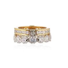 Brand Westwoods Saturn inlaid sparkling diamond crown opening ring can be split into two layers with multiple wearing methods creating a highendf eelf o Nail