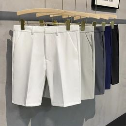 Straight Mens Casual Suit Shorts Summer Fashion White Slim Pants Solid Colour Korean Fashion Business Male Suit Shorts 240514