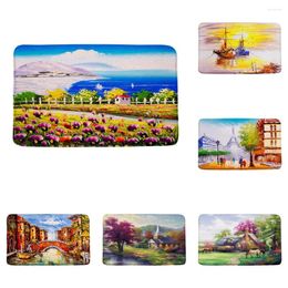 Bath Mats Oil Painting Art Rugs Ocean Eiffel Tower Flower Country Natural Scenery Outdoor Doormat Non Slip Bathroom Carpet Home