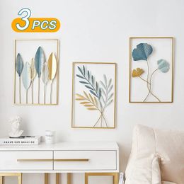 3 pieces of Nordic retro metallic ginkgo leaf art home po frame iron wall hanging living room decoration accessories240513