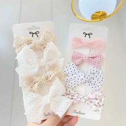 Hair Accessories 4 pieces/set of sweet lace printed bow hair clips suitable for cute girls handmade boutique buckets headwear childrens accessories d240513