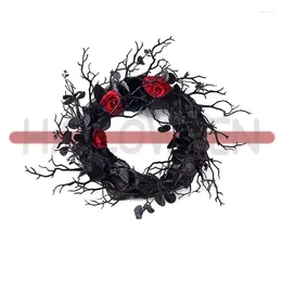 Decorative Flowers Wreath Halloween Decorations Artificial Black Branch Garland Party Home Rose Rattan Hanging Decor For Door Wall