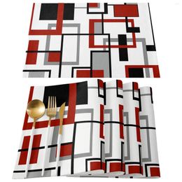 Table Mats Nordic Style Retro Geometric Abstract Red Dining Placemat Tableware Kitchen Dish Mat Pad 4/6pcs Home Decoration