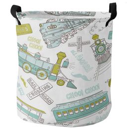 Laundry Bags Train Cartoon Transportation Foldable Basket Large Capacity Hamper Clothes Storage Organiser Kid Toy Bag