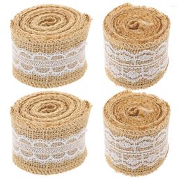 Table Cloth 4 Rolls Ribbons Lace Packing Delicate Gift Ribbon Jute Wear-resistant Wrapping DIY