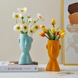 Vases Nordic Abstract Face Vase Modern Home Living Room Decoration Ornaments Dried Flower Desktop Indoor Pot