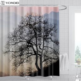 Shower Curtains YOMDID 1/4PCS Forest Scenery Curtain Set Dense Branches Tree Pattern With Hooks Bathroom Partition Decor