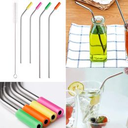 Disposable Cups Straws Reusable Metal Drinking 4/8Pcs 304 Stainless Steel Sturdy Bent Straight Drinks Straw FD
