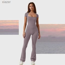 Women's Jumpsuits Rompers BUILDINGB womens tight fitting jumpers long sleeved square neckline slim fitting pantyhose spring and autumn jumpers WX