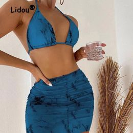 Women's Swimwear Sexy European And American Style Swimsuit Women Printing Dyeing Sand Party Shirring With Chest Pad Off Shoulder Wimsuit