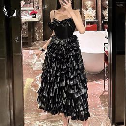 Casual Dresses Y2K Clothes Designer Runway Black Party Evening A-line Dress Woman Summer Bow Ruffles Elegant Festival Princess Gown Women