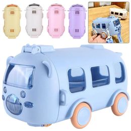 Water Bottles 500ML Bus Shape Cute Car Bottle With Movable Wheels & Strap Jug Toy Leakproof For Sports Camping Picnic