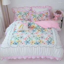 Bedding Sets 2024 Winter Coral Velvet Duvet Cover Princess Style Lace Bedskirt Pillowcases 4pcs For Girls