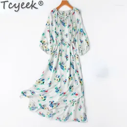 Casual Dresses 82.6% Mulberry Silk Dress Maxi For Women Print Loose Womens Elegant Beach Spring Summer Clothes